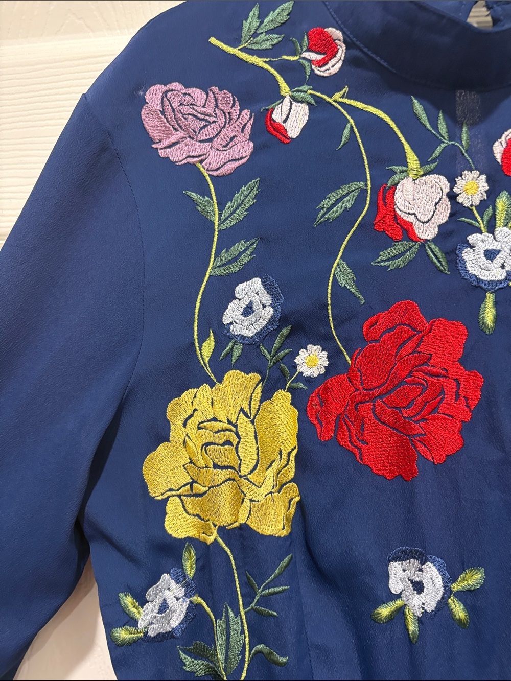 ASOS Navy Maxi Dress with Multicolor Floral Embroidery - Picture 4 of 5